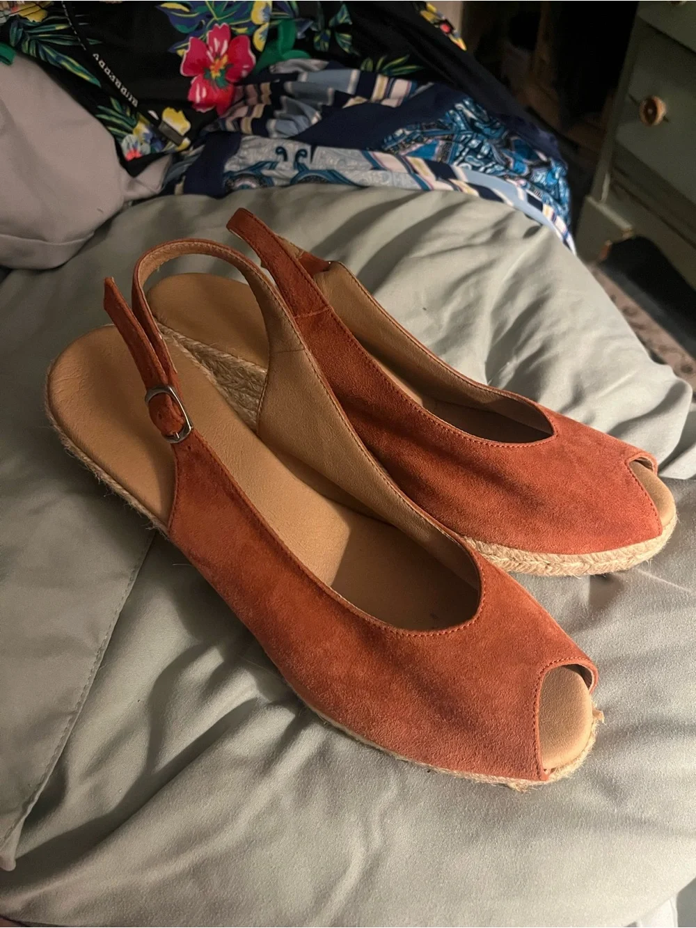 Women's Open-Toe Suede Slingback Wedge - Rusty Orange
